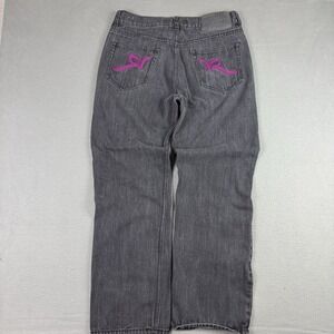 Rocawear Jeans Black Purple Embroidered Pockets Mens 36x34 Rap Hip Hop Y2K Vtg
